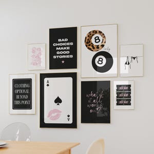 Affiches d'art mural rose noir guépard 8 boules, fille porte-bonheur, esthétique léopard, décoration d'appartement tendance, ensemble d'art mural de la galerie du salon