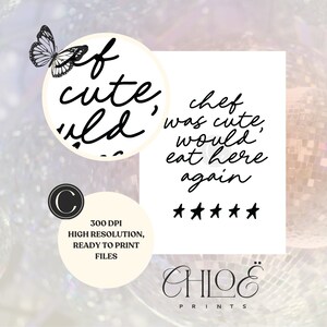 Chef Was Cute Print, Aesthetic Kitchen Decor, Trendy Kitchen Prints, Black and White College Apartment Decor, Girly Wall Art, Cooking Poster