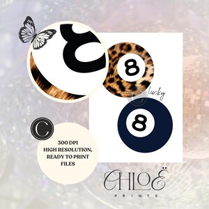 Retro 8 Ball Lucky Girl Poster, Cheetah Navy Blue Aesthetic, Trendy Apartment Decor, Y2K Chic Living Room Gallery Wall Art Set of 8 Prints