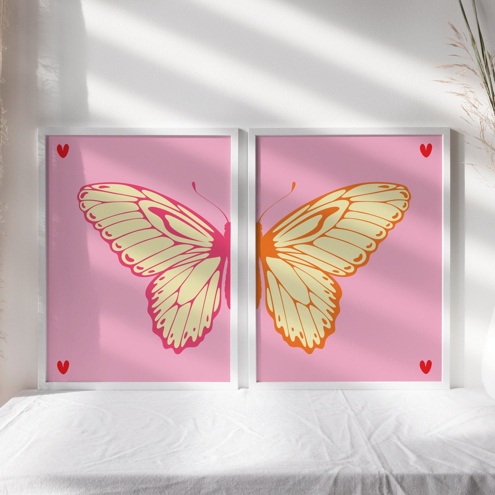 Pink Orange Split Butterfly Wall Art Set Preppy Y2k Room Decor Etsy