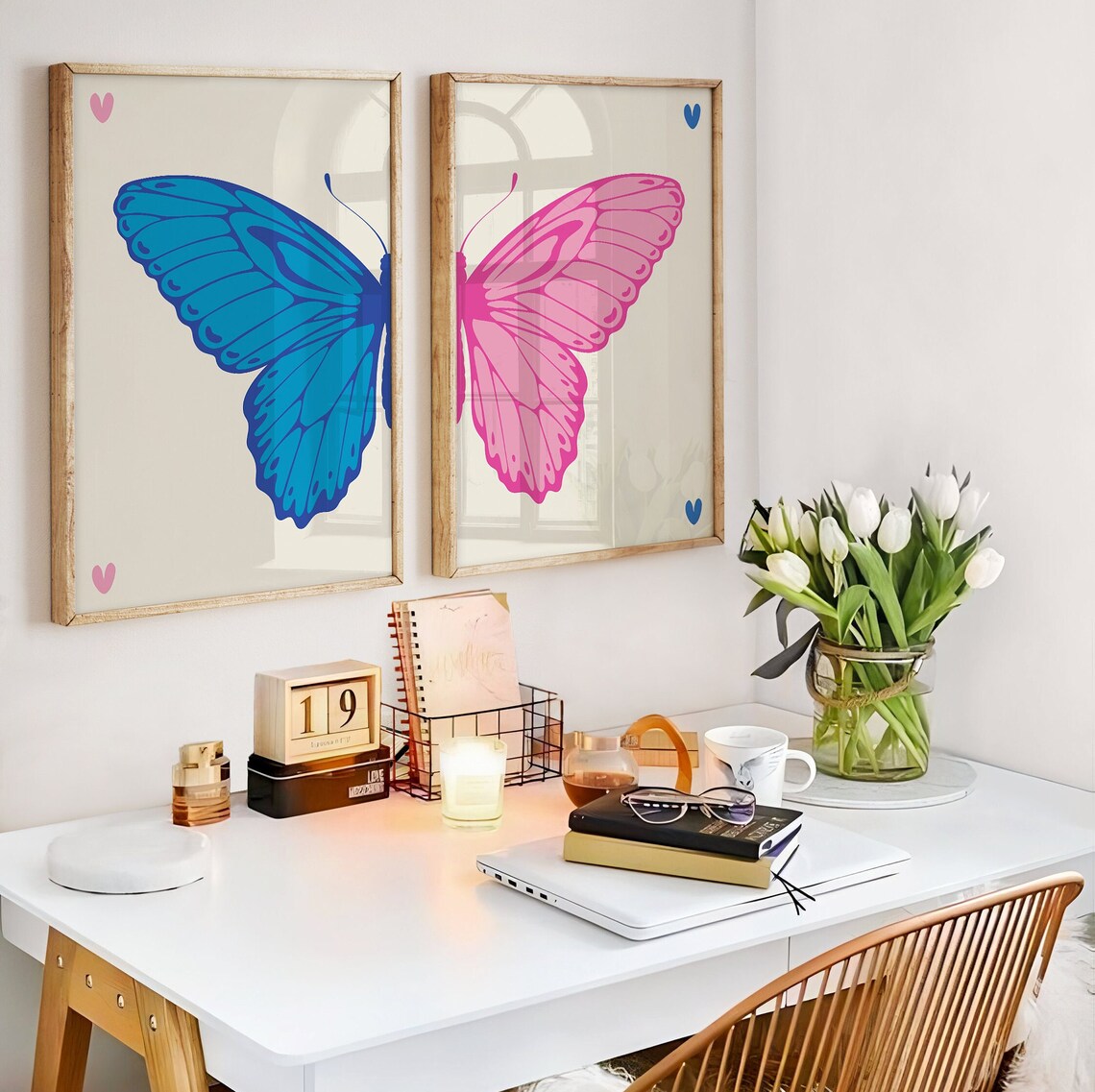 Pink Blue Split Butterfly Wall Art Set Preppy Y2k Room Decor Etsy