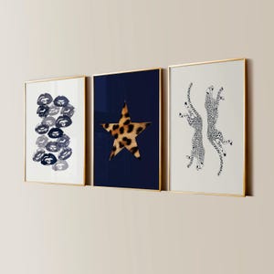 Retro 8 Ball Lucky Girl Poster, Cheetah Navy Blue Aesthetic, Trendy Apartment Decor, Y2K Chic Living Room Gallery Wall Art Set of 8 Prints