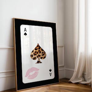 8 Ball Leopard Print, Ace Of Spades Kiss Print, Retro Lucky Girl Poster, Funky Y2K Star Apartment Decor, Girly Pink Bedroom Trendy Wall Art