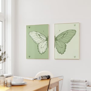 Split Butterfly Print, College Apartment Decor, Retro Y2K Dorm Room Posters, Trendy Wall Art, Sage Green Girly Preppy Aesthetic