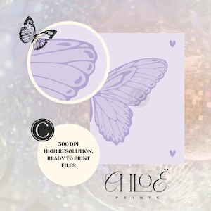 Split Butterfly Print, College Apartment Decor, Retro Y2K Dorm Room Posters, Trendy Wall Art, Purple Coquette Girly Preppy Aesthetic