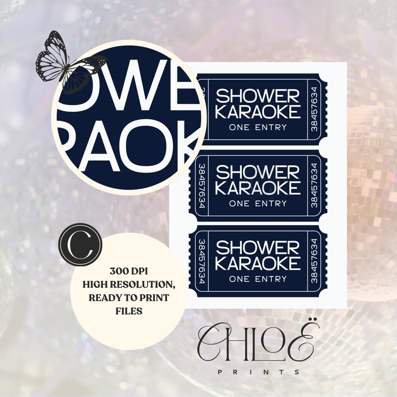 Shower Karaoke Ticket Print, Funny Bathroom Decor, Trendy Wall Art, Girly Preppy Aesthetic, Shower Singing Poster, Navy Retro Coastal Home