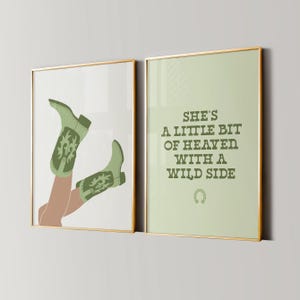 Sage Green Cowboy Boots Print, Southern Cowgirl Wall Art, Minimalist Poster, Western Cowgirl Art, Cute Apartment Decor, Above Bed Set of 2