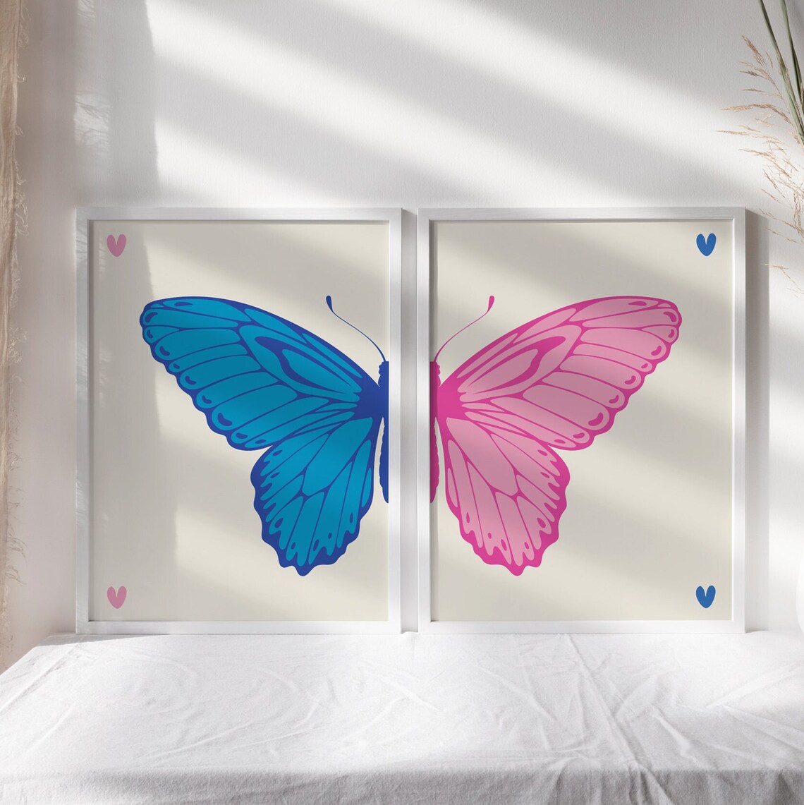 Pink Blue Split Butterfly Wall Art Set Preppy Y2k Room Decor Etsy