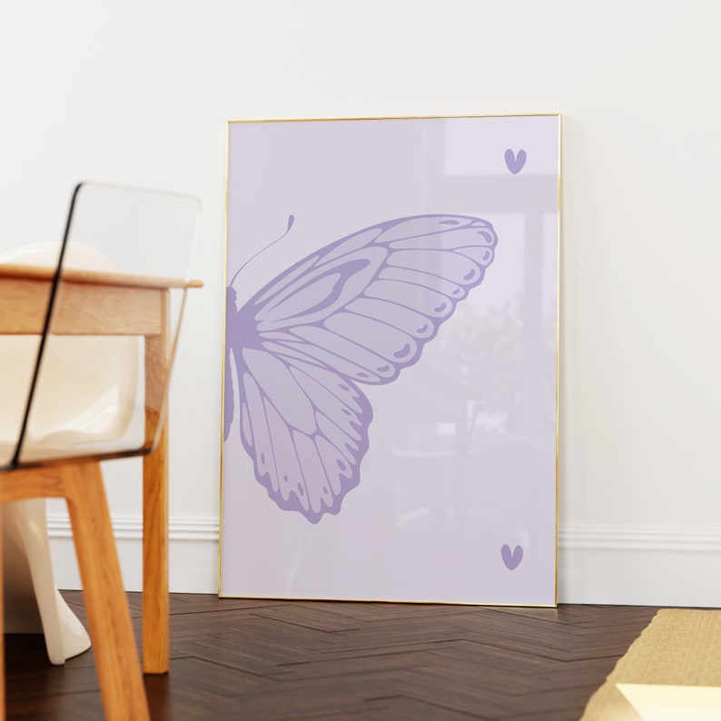 Split Butterfly Print, College Apartment Decor, Retro Y2K Dorm Room Posters, Trendy Wall Art, Purple Coquette Girly Preppy Aesthetic
