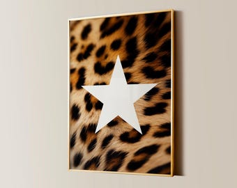Retro Leopard Star Poster, Girly Y2K Cheetah Print (Digital Download)