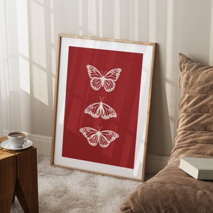Three Butterflies Print: Retro Y2K Cherry Red Wall Art (Digital Download)