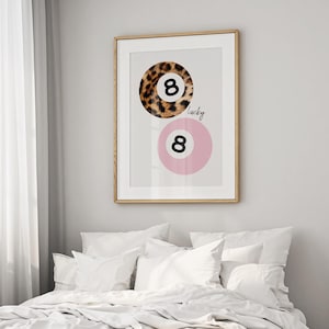 8 Ball Leopard Print, Ace Of Spades Kiss Print, Retro Lucky Girl Poster, Funky Y2K Star Apartment Decor, Girly Pink Bedroom Trendy Wall Art