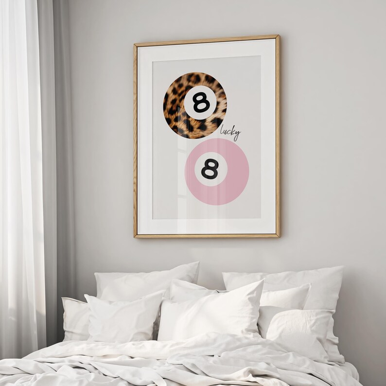 8 Ball Leopard Print, Ace Of Spades Kiss Print, Retro Lucky Girl Poster, Funky Y2K Star Apartment Decor, Girly Pink Bedroom Trendy Wall Art