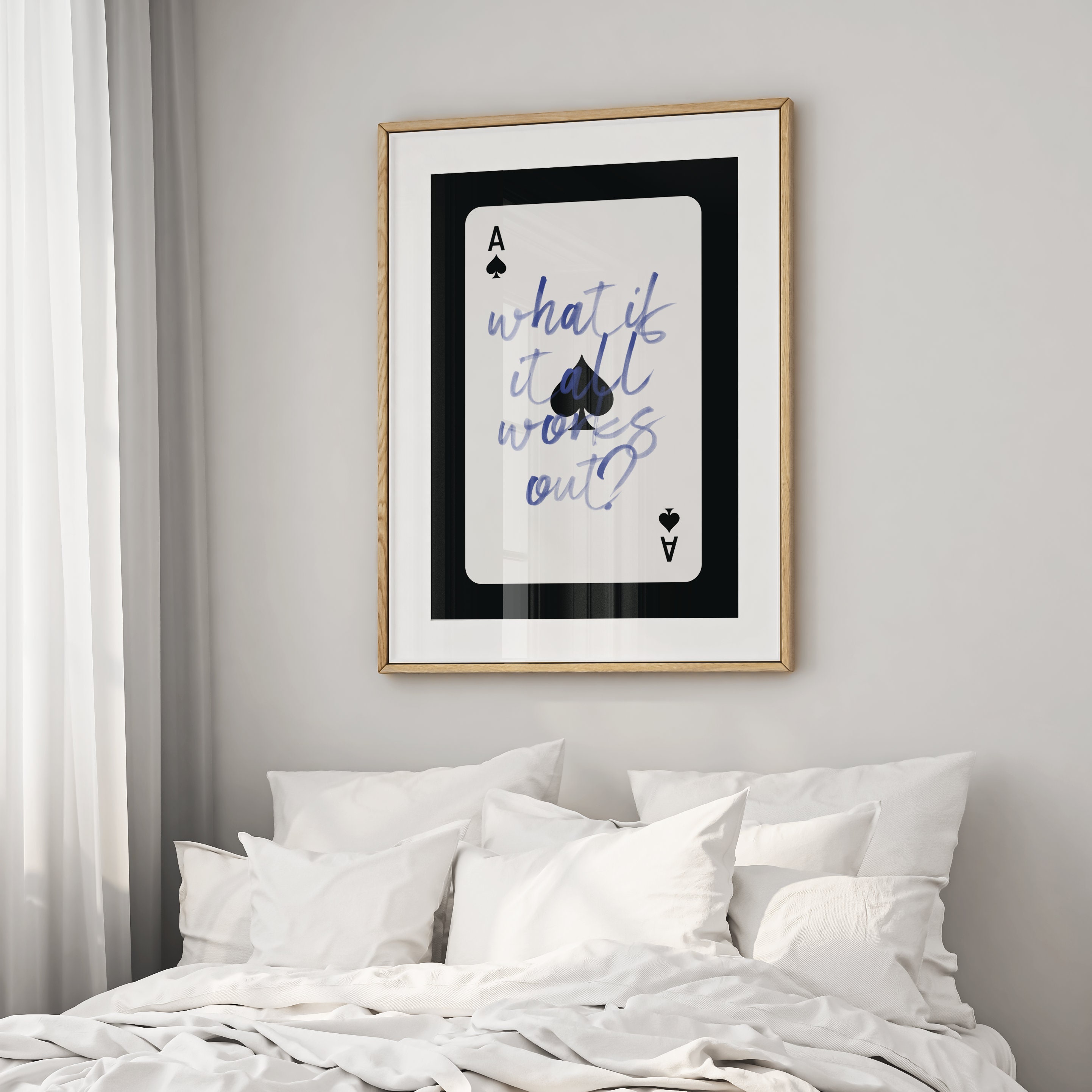 peaceandpeaceページ Ace of Spades Art Print, Preppy Navy Blue Card, Retro Home Decor