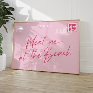 Rosa Strand Postkarten-Druck, College Wohnung Dekor, Küsten Beachy Studentenwohnheim-Raum-Druck, trendige Shore House-Wandkunst, mädchenhafte adrette Ästhetik