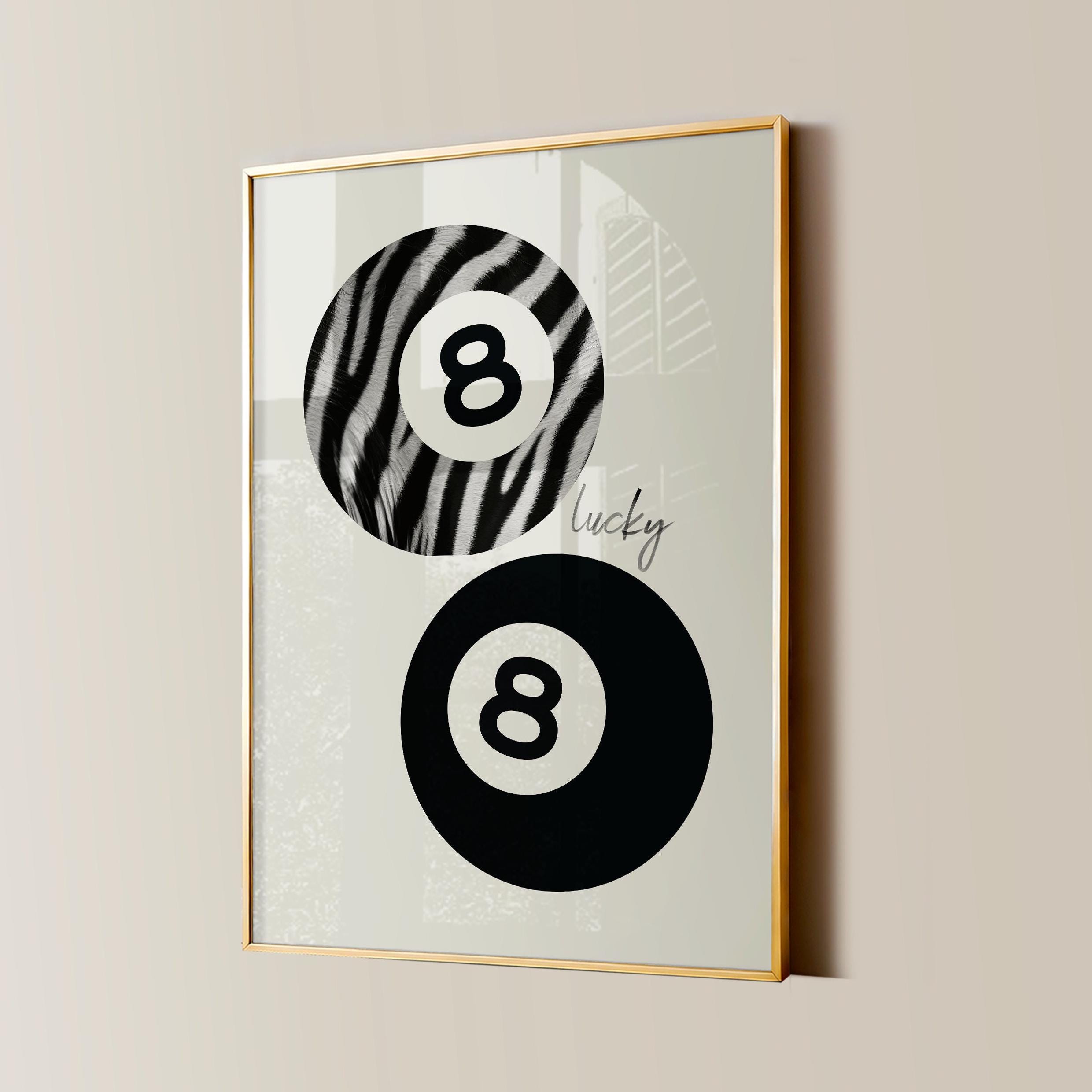 8 Ball Zebra Print, Retro Lucky Girl Poster, Funky Y2K Aesthetic