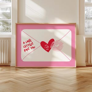 Impresión de carta de amor de San Valentín, arte de pared romántico, estética del día de San Valentín, linda decoración de Galentine, póster de parejas de moda, descarga digital