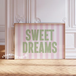 Sweet Dreams Print, Funny Apartment Poster, Pink and Green Bedroom Decor, Minimalist Aesthetic Trendy Wall Art, Retro Above Bed Wall Decor