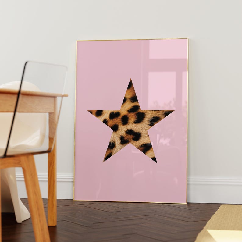 8 Ball Leopard Print, Ace Of Spades Kiss Print, Retro Lucky Girl Poster, Funky Y2K Star Apartment Decor, Girly Pink Bedroom Trendy Wall Art