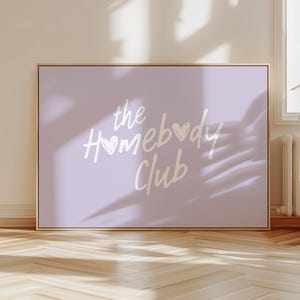 Homebody Club Print, Retro Home Decor, Heart Aesthetic Apartment Decor, Lavender Typography Living Room Wall Art, Girly Bedroom Poster