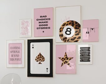 Galeria de Arte para Parede com Estampas de Leopardo Rosa - Decoração de Quarto em Estilo Estocolmo (Download Digital)