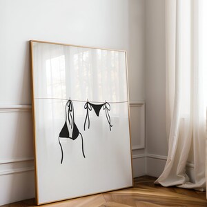 Bikini On Clothesline Print, College Apartment Decor, Coastal Beachy Dorm Room Posters, Trendy Beach House Wall Art, Girly Preppy Aesthetic