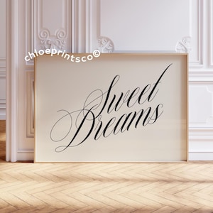 Sweet Dreams Print, Funny Apartment Poster, Black Typography Bedroom Decor, Minimalist Aesthetic Trendy Wall Art, Retro Above Bed Wall Decor
