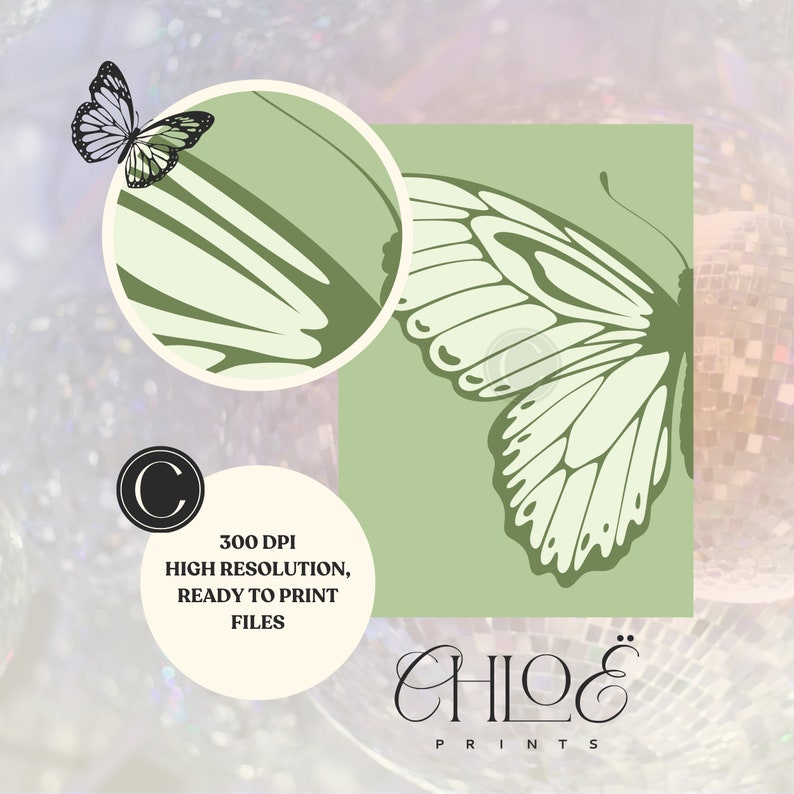 Split Butterfly Print, College Apartment Decor, Retro Y2K Dorm Room Posters, Trendy Wall Art, Sage Green Girly Preppy Aesthetic