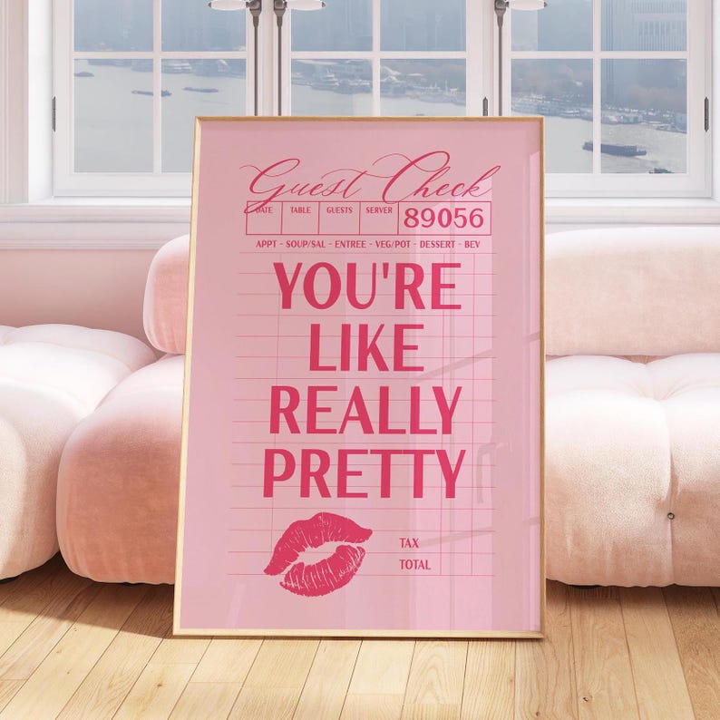 Trendy Like Really Pretty Guest Check Poster, Retro Wall Art, Glamour Aesthetic Printable Art, Chic Bedroom Home Decor, Digital Download
