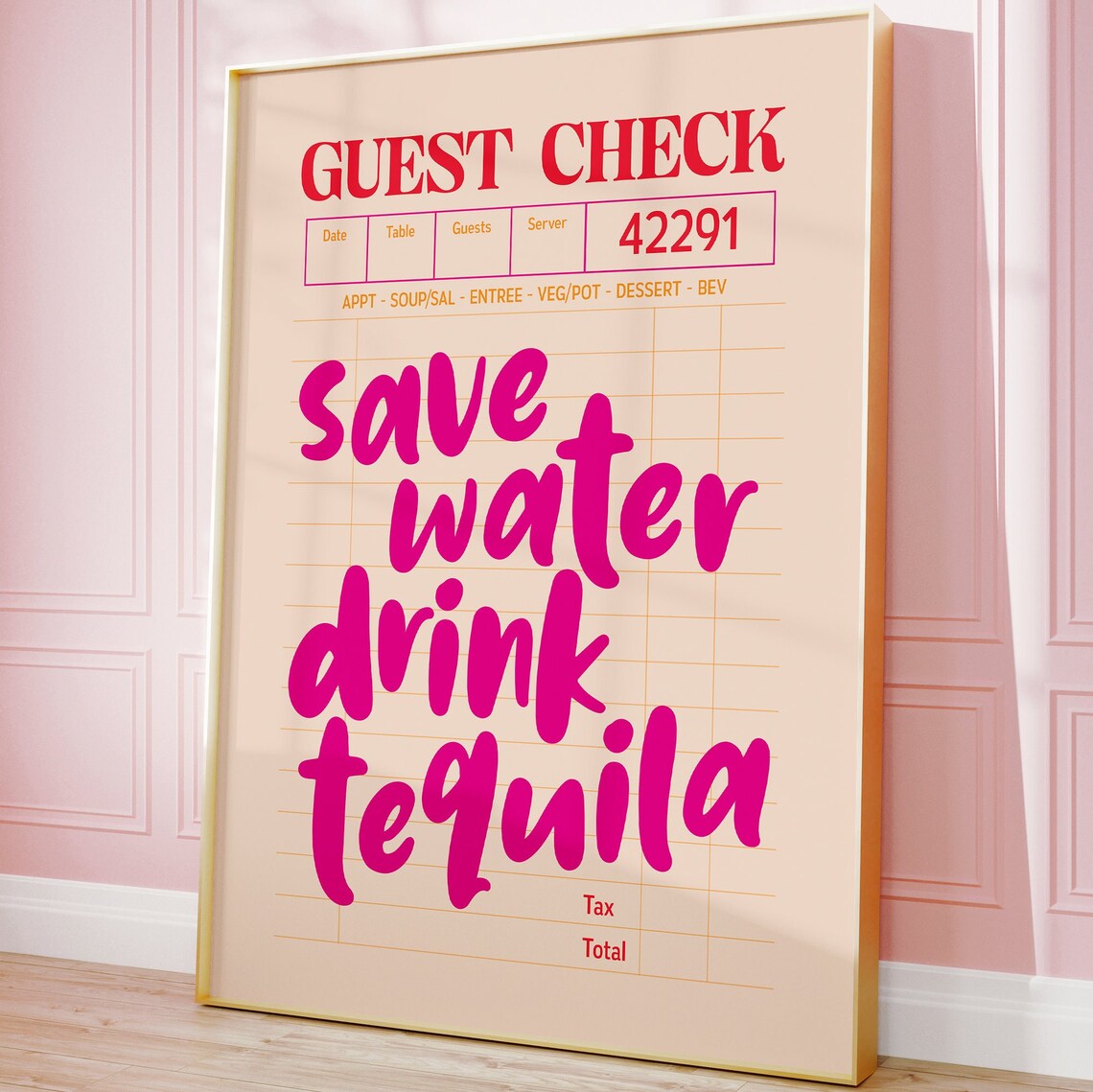 Save Water Drink Tequila Poster Orange Pink and Red Wall Art - Etsy