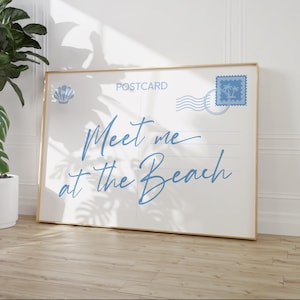 Blauer Strand-Postkarten-Druck, College-Studio-Dekor, Küstenstrand-Poster-Druck, trendige Shore House-Wandkunst, mädchenhafte adrette Ästhetik