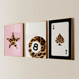 8 Ball Lucky Star Girl Leopard Ästhetik Poster, trendige Wohnung Dekor, Funky Y2K Wohnzimmer Galerie Wandkunst, 3 Schlafzimmer Drucke Set