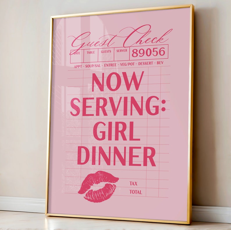 Girl Dinner Print, Aesthetic Kitchen Decor, Trendy Kitchen Prints, Hot Pink College Apartment Decor, Girly Wall Art, Chef Cooking Poster