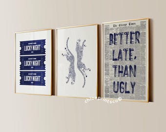Marineblauwe cheetah-posters, girly chic galerijmuurkunst (set van 3) (digitale download)