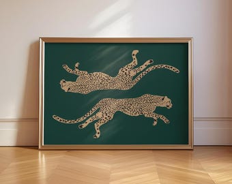 Emerald Cheetah Poster, Chic Leopard Print, Trendy Apartment Decor, Retro Glamour Aesthetic Living Room Gallery Wall Art, Digital Download