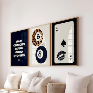 Navy Wall Art Set, Retro 8 Ball Poster, Blue Cheetah Print, Navy Vintage Pool Ball Wall Art, Preppy Aesthetic, Dorm Room Decor Printable Art