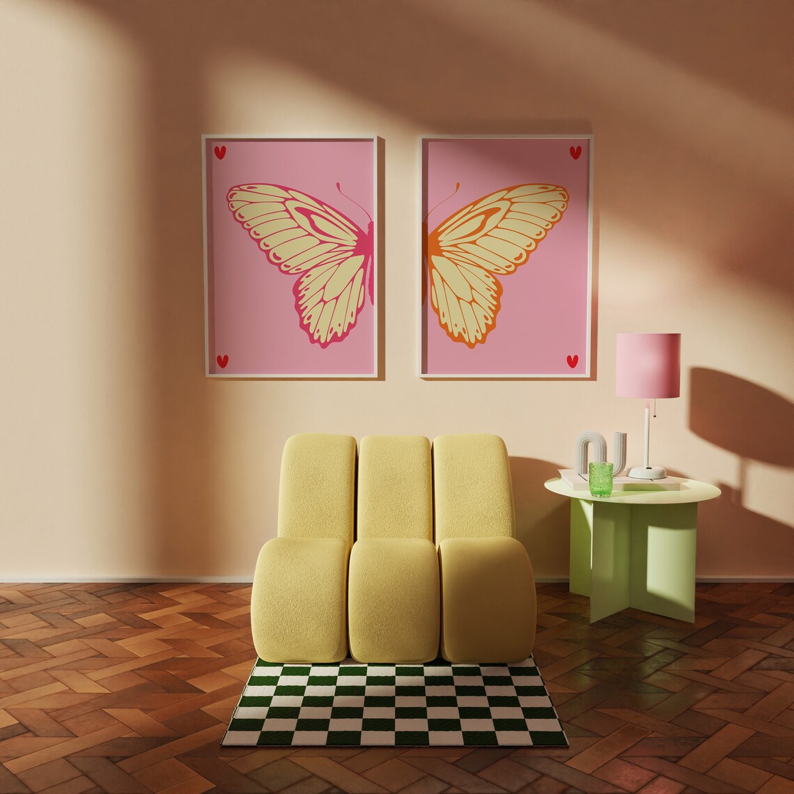 Pink Orange Split Butterfly Wall Art Set Preppy Y2k Room Decor Etsy