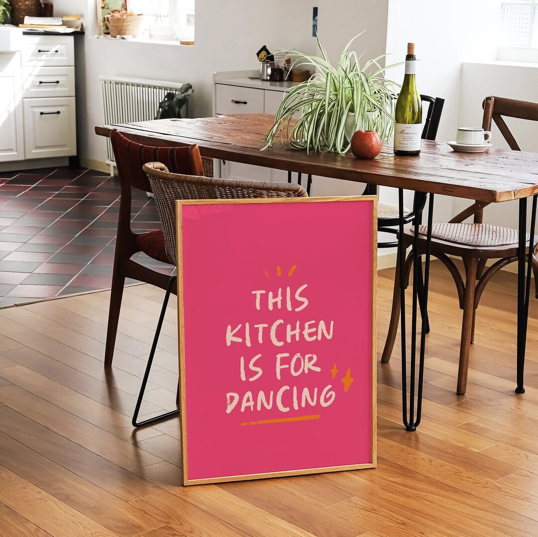 Aesthetic Kitchen Decor, Cute Pink Kitchen Wall Art Print, Cool Girl