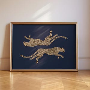 Navy Cheetah Poster, Trendy Retro Chic Leopard Print, Maximalist Apartment Decor, Dopamine Decor, Horizontal Wall Art, (Printable)