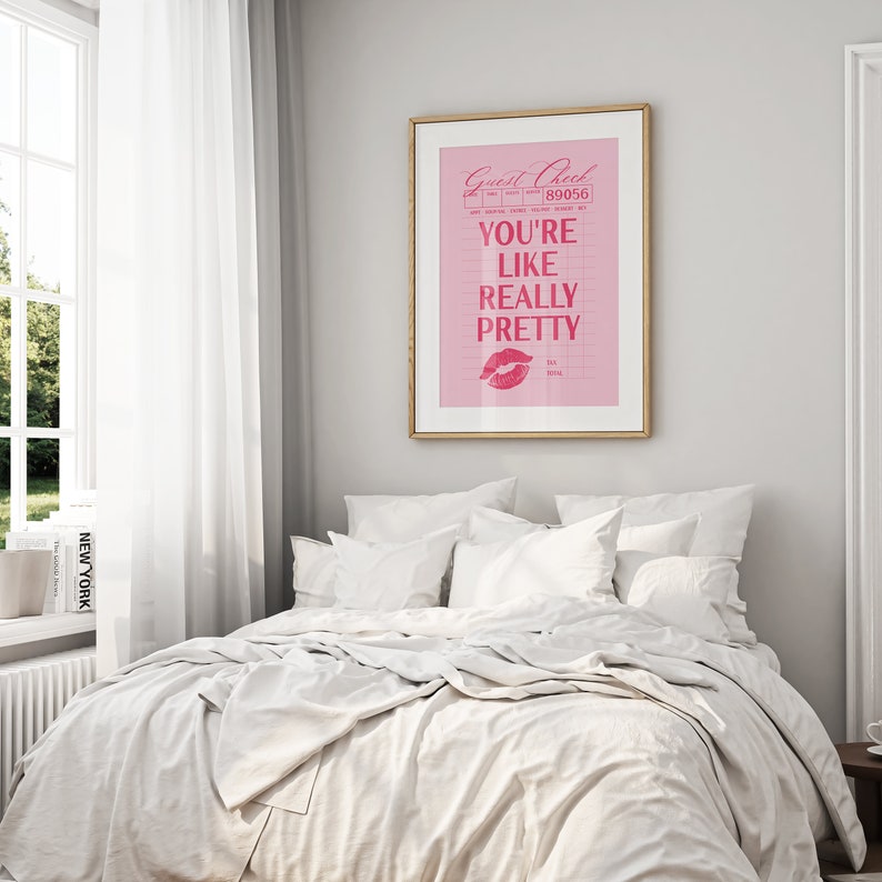Trendy Like Really Pretty Guest Check Poster, Retro Wall Art, Glamour Aesthetic Printable Art, Chic Bedroom Home Decor, Digital Download