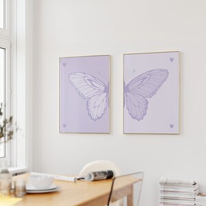 Split Butterfly Print, College Apartment Decor, Retro Y2K Dorm Room Posters, Trendy Wall Art, Purple Coquette Girly Preppy Aesthetic