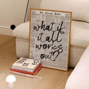 ¿Y si todo sale bien? Impresión de periódico retro, arte de pared de moda, póster tipográfico, estética de apartamento, arte de pared imprimible, impresión digital