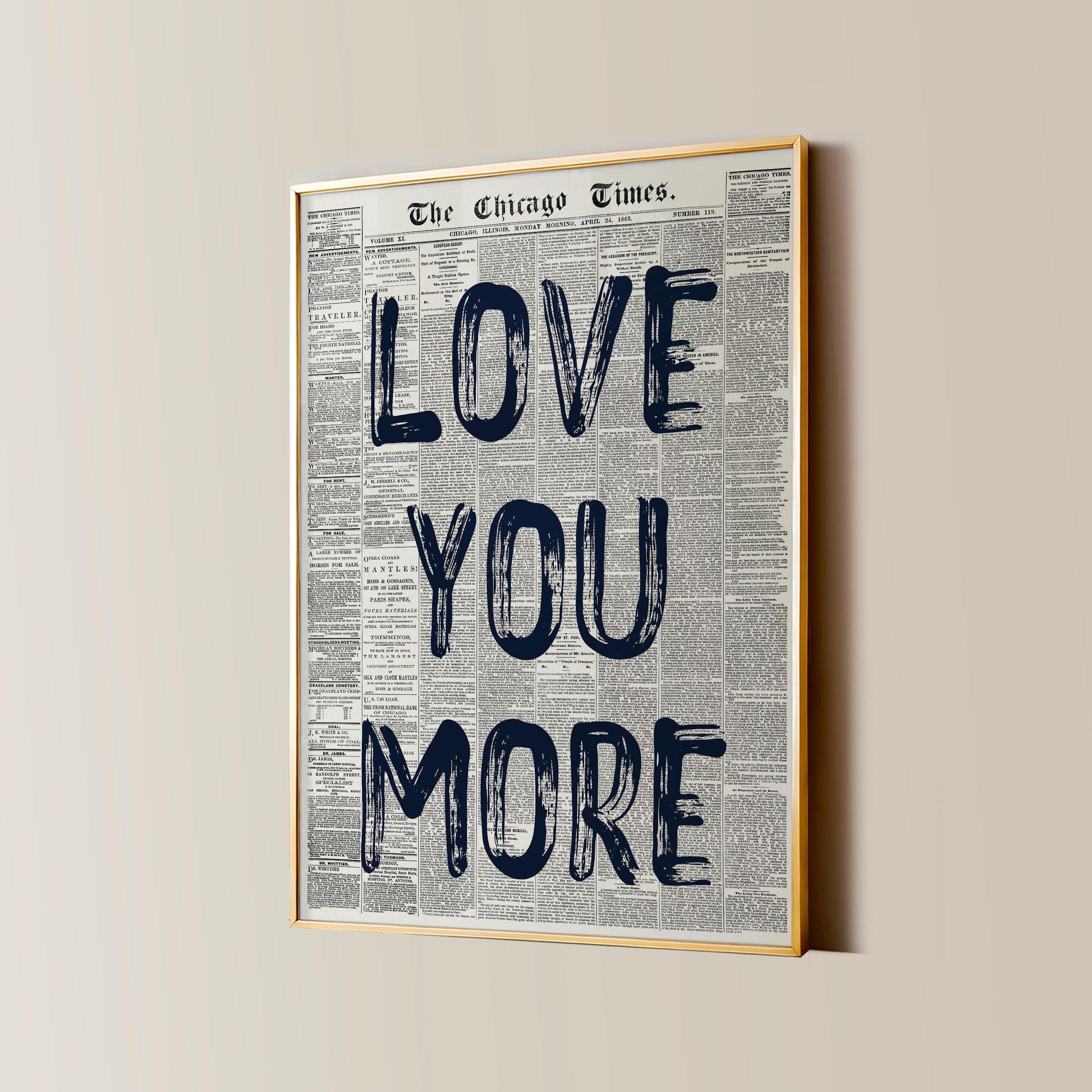 Navy Love You More Newspaper Print, Trendy Wall Art, Retro Bedroom Poster, Chic Apartment Aesthetic, Printable Wall Art, Digital Prints