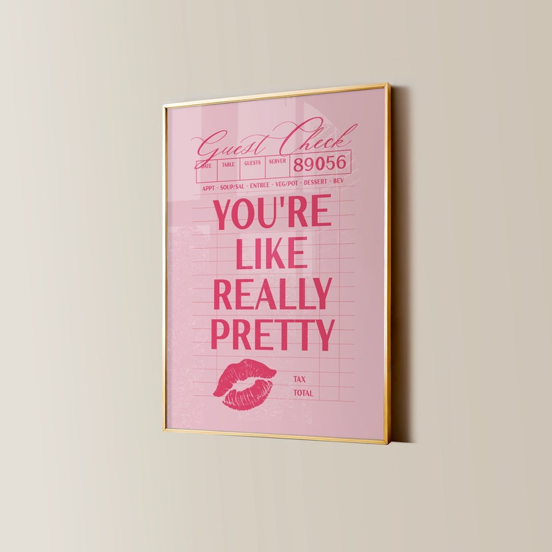 Trendy Like Really Pretty Guest Check Poster, Retro Wall Art, Glamour Aesthetic Printable Art, Chic Bedroom Home Decor, Digital Download