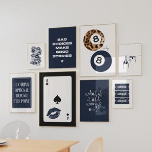 Retro 8 Ball Lucky Girl Poster, Leopard Marineblau Ästhetik, trendige Wohnung Dekor, Funky Y2K Wohnzimmer Galerie Wandkunst Set mit 8 Drucken