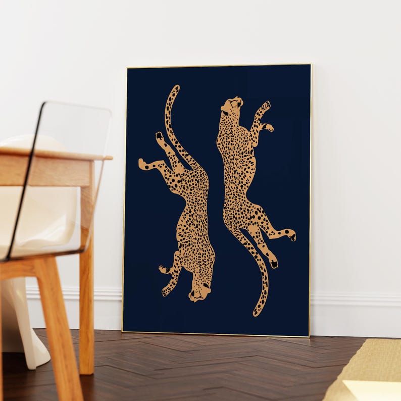 Navy Cheetah 8 Ball Lucky Girl Art Prints, Set of 3 (digital Download ...