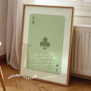 Stampa Lucky Girl, Arte murale retrò con carte da gioco, Poster estetico, Decorazione murale con carte asso, Arte murale alla moda, Decorazione per la stanza verde salvia, Camera da letto chic