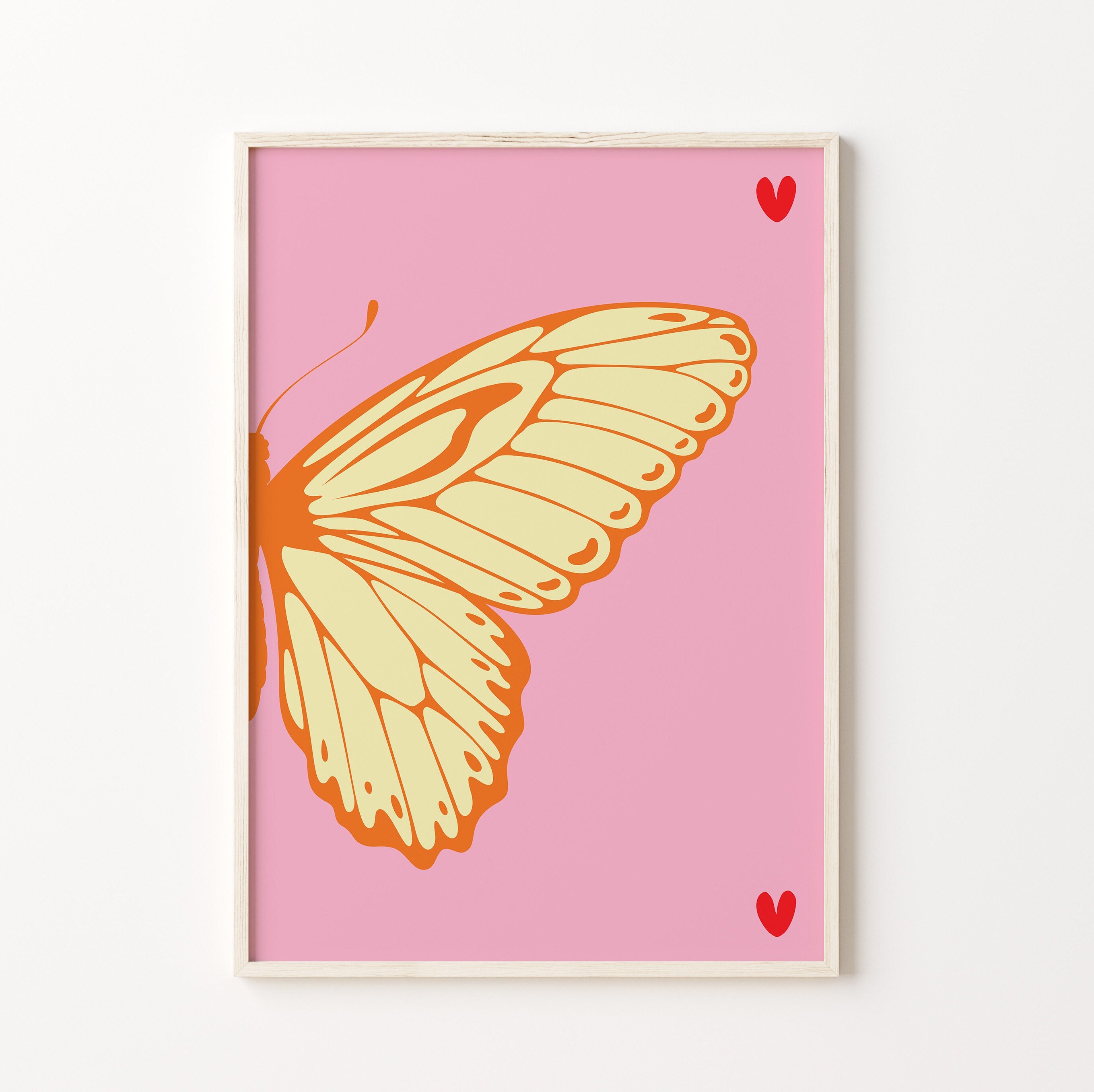 Pink Orange Split Butterfly Wall Art Set Preppy Y2k Room Decor Etsy