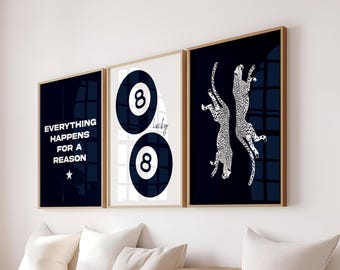 Marineblauwe 8-ball Lucky Girl-cheetahprints, set van 3 (digitale download)