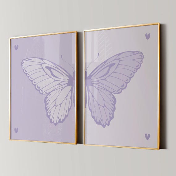Split Butterfly Print, College Apartment Decor, Retro Y2K Dorm Room Posters, Trendy Wall Art, Purple Coquette Girly Preppy Aesthetic